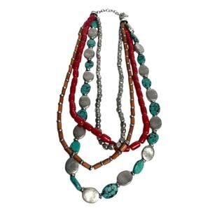 Navajo Multi-strand Necklace Turquoise Wood Bead Silver Oval Western Jewelry